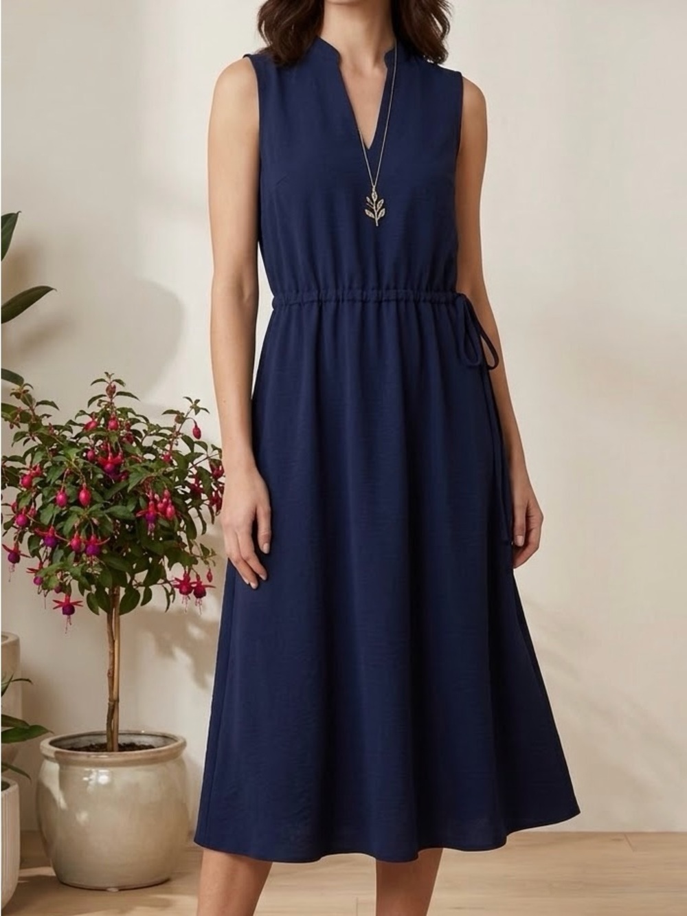 Anne Klein Navy Sleeveless Midi Dress